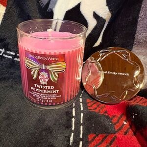 Bath & Body Works Twisted Peppermint Candle - Pink and Red